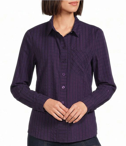 Multiples Woven Plaid & Stripe Long Sleeve