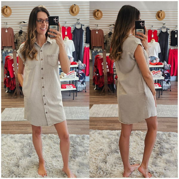 Misty Mauve Button Down Denim Dress