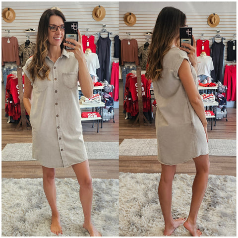 Misty Mauve Button Down Denim Dress