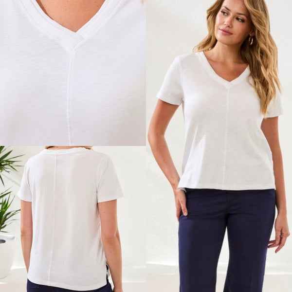 Tribal  V-Neck Top With Double Trim Detail