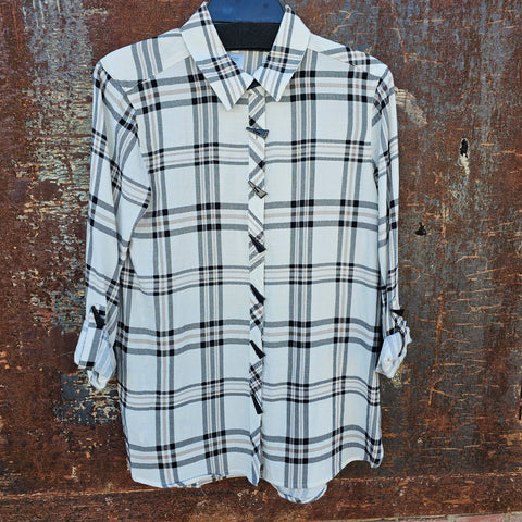 Multiples Plaid Shirt in Mocha