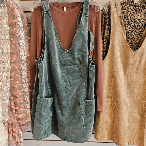 Green Corduroy Overall Dress