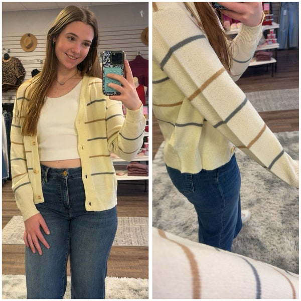 Cream Striped Button Sweater