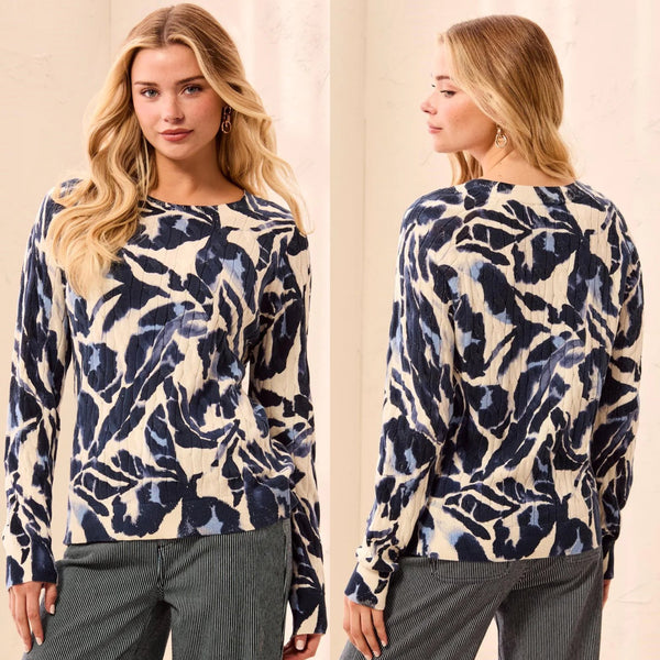 Tribal Cable Cotton Crew Neck Sweater