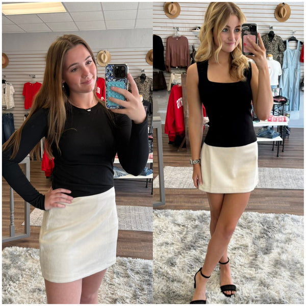 Ecru Suede Mini Skirt