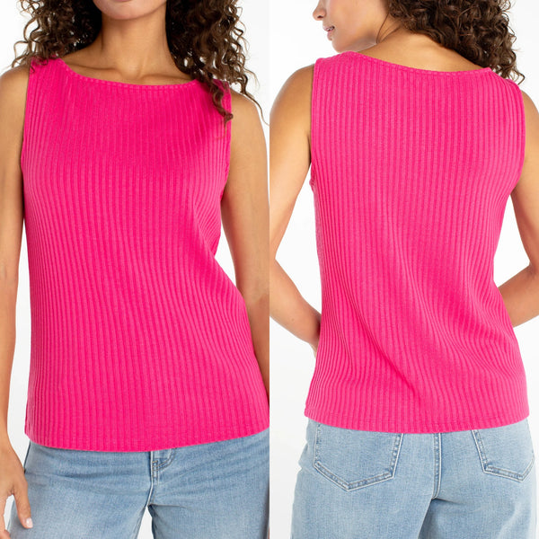 Liverpool Sleeveless Boat Neck Rib Knit Top