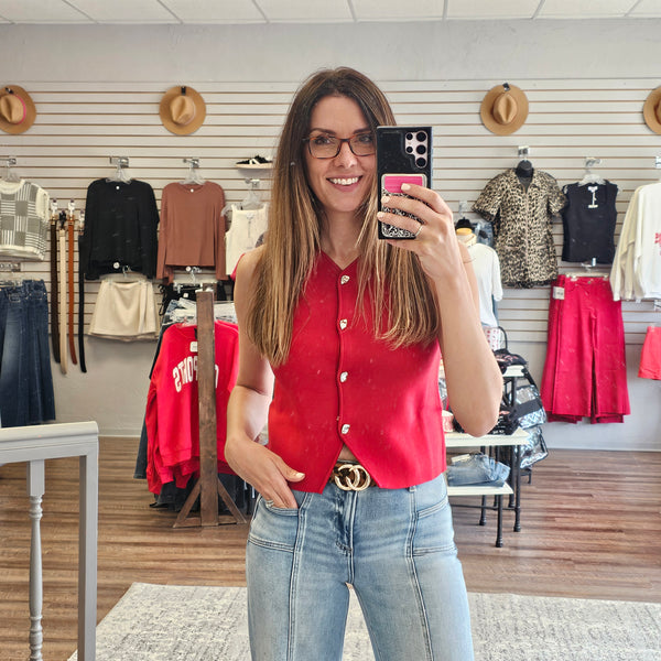 Red Wine Front Button Vest Top