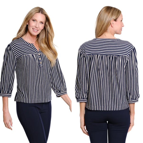 Multiples Puff Sleeve Stripe Top