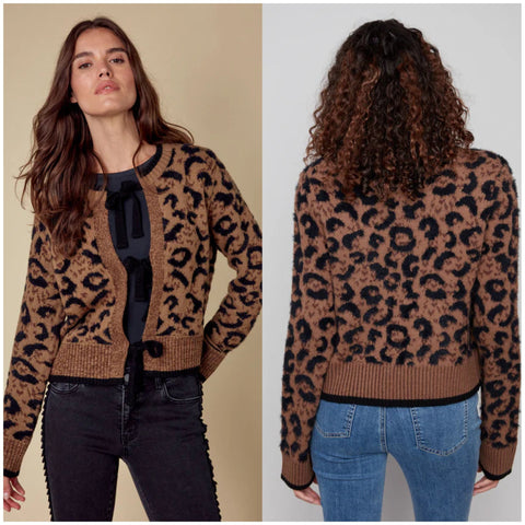 Charlie B Bow Tie Jacquard Knit Cardigan