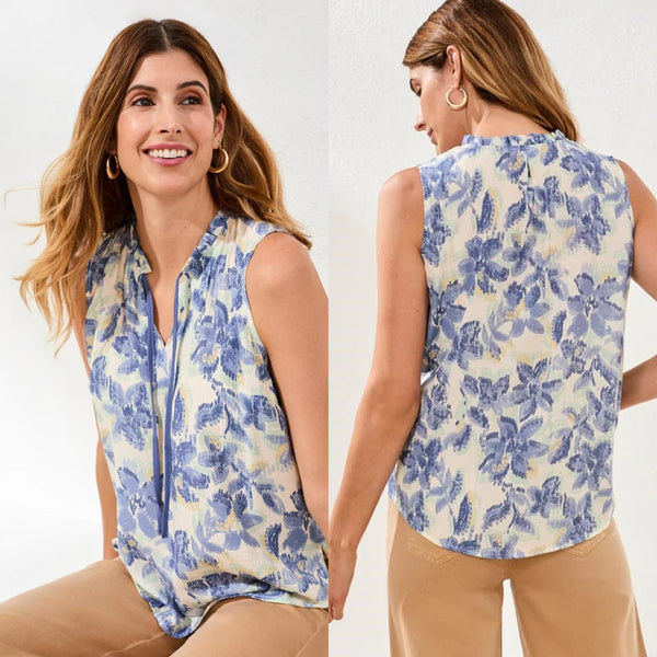 Tribal Sleeveless Frill-Neck Printed Blouse