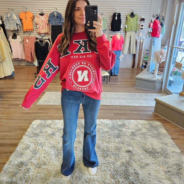 Nebraska Philly SPlit Lantern Sleeve Crew