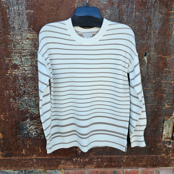 Multiples Striped Sweater in White