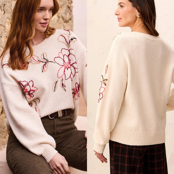 Tribal Eyelash Embroidered Crew Neck Sweater