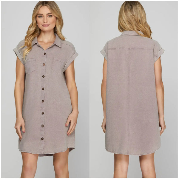 Misty Mauve Button Down Denim Dress