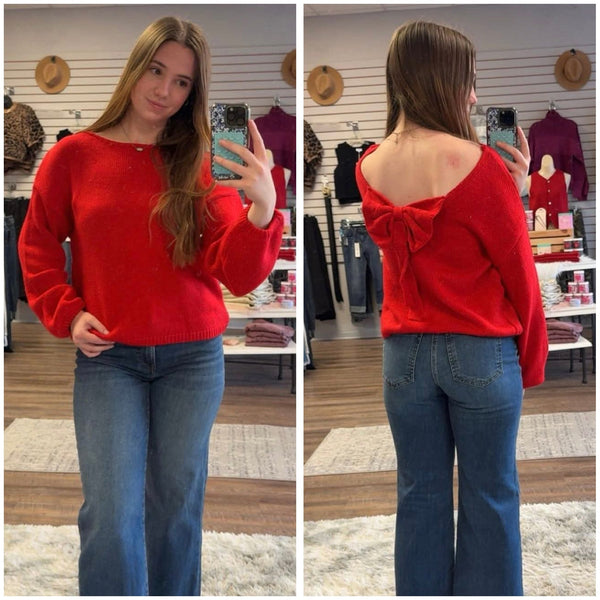 Fiery Red Bow Sweater