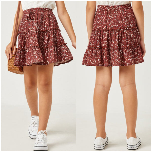 Hayden Burgundy Ruffle Mini Skirt