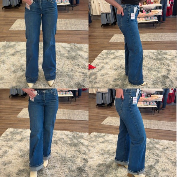 Risen High Rise Wide Leg Cuffed -Tummy Control