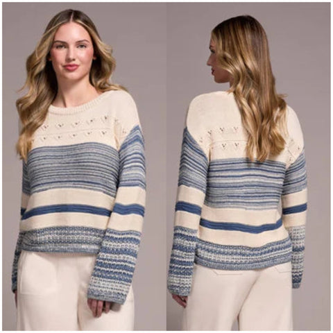 Tribal Color Block Bell Sleeve Boat Neck Sweater