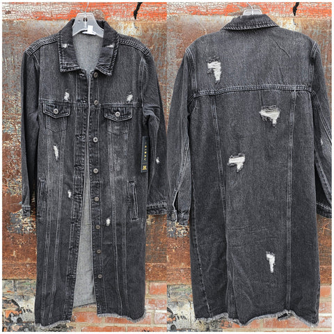 Tribal Long Duster Denim Jacket