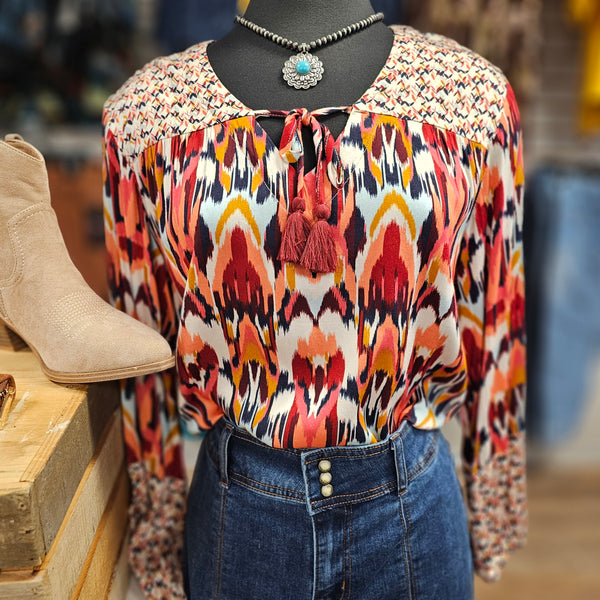 Printed Tassel Blouse by Tribal