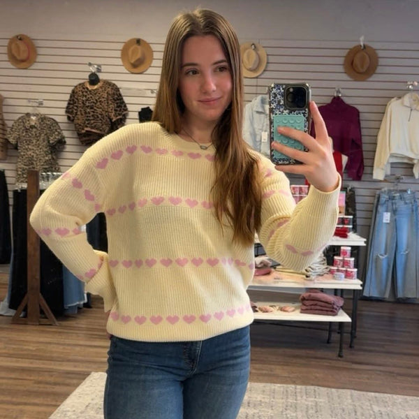 Cream and Pink Heart Knit Sweater