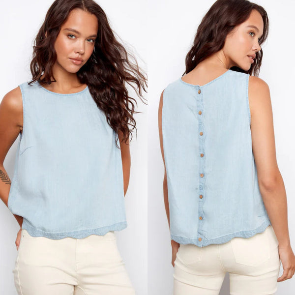 Charlie B. Sleeveless Scalloped Tencel Top