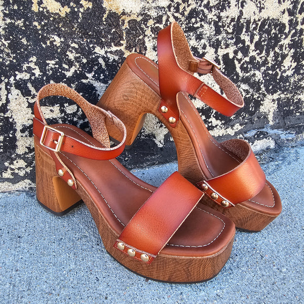 Mia Electrah Cognac Platform Sandal
