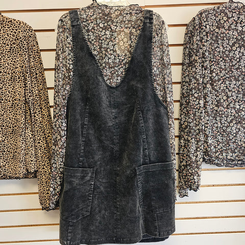 Black Snow Wash Corduroy Overall Dress