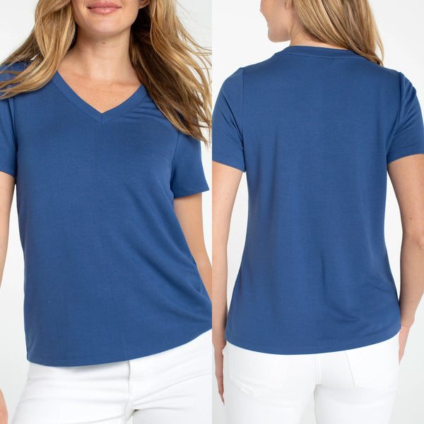 Liverpool Liberty Blue Short Sleeve V-neck Knit Tee