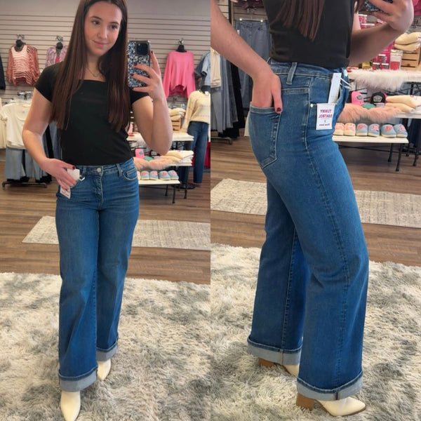 Risen High Rise Wide Leg Cuffed -Tummy Control