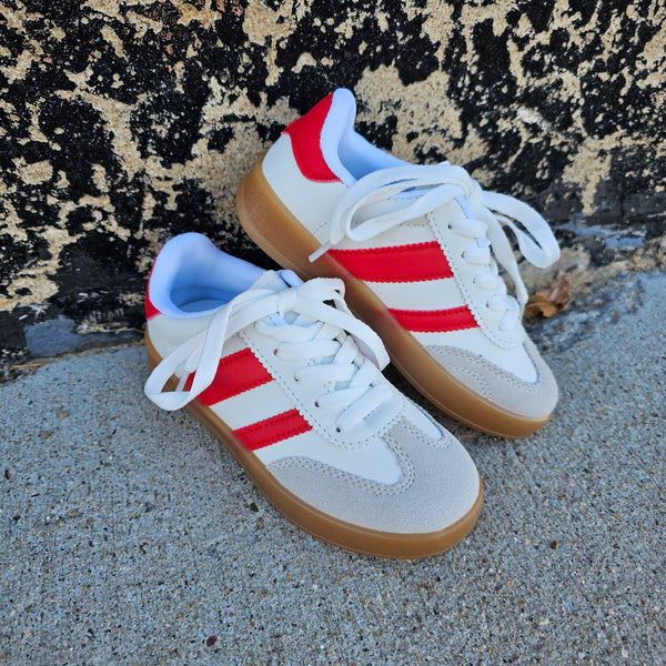 Kids White and Red Striped Sneakers