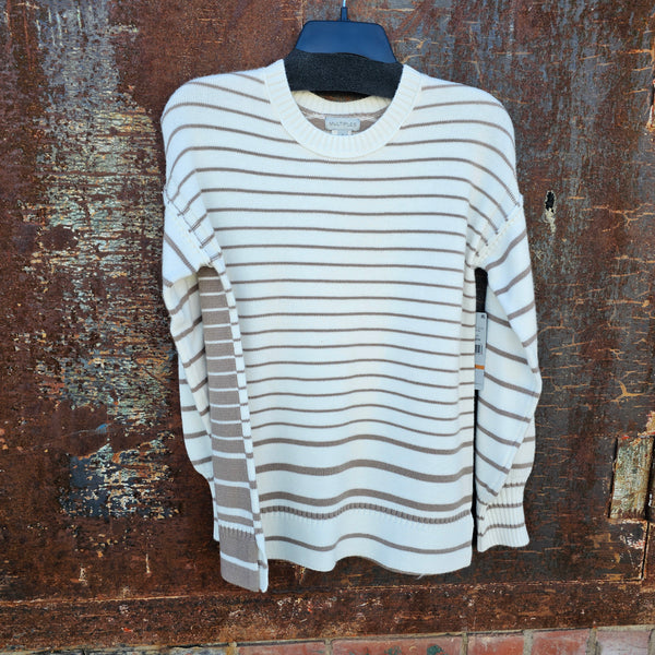 Multiples Striped Sweater in White