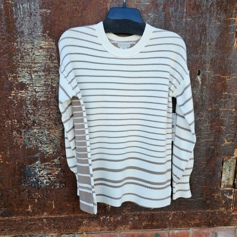Multiples Striped Sweater in White