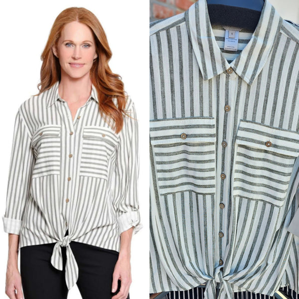 Multiples Drop Shoulder Tie Waist Woven Shirt