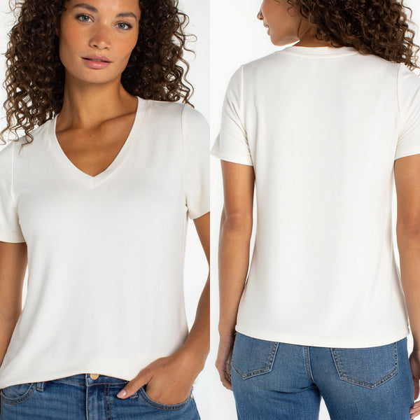 Liverpool White Short Sleeve V-neck Knit Tee