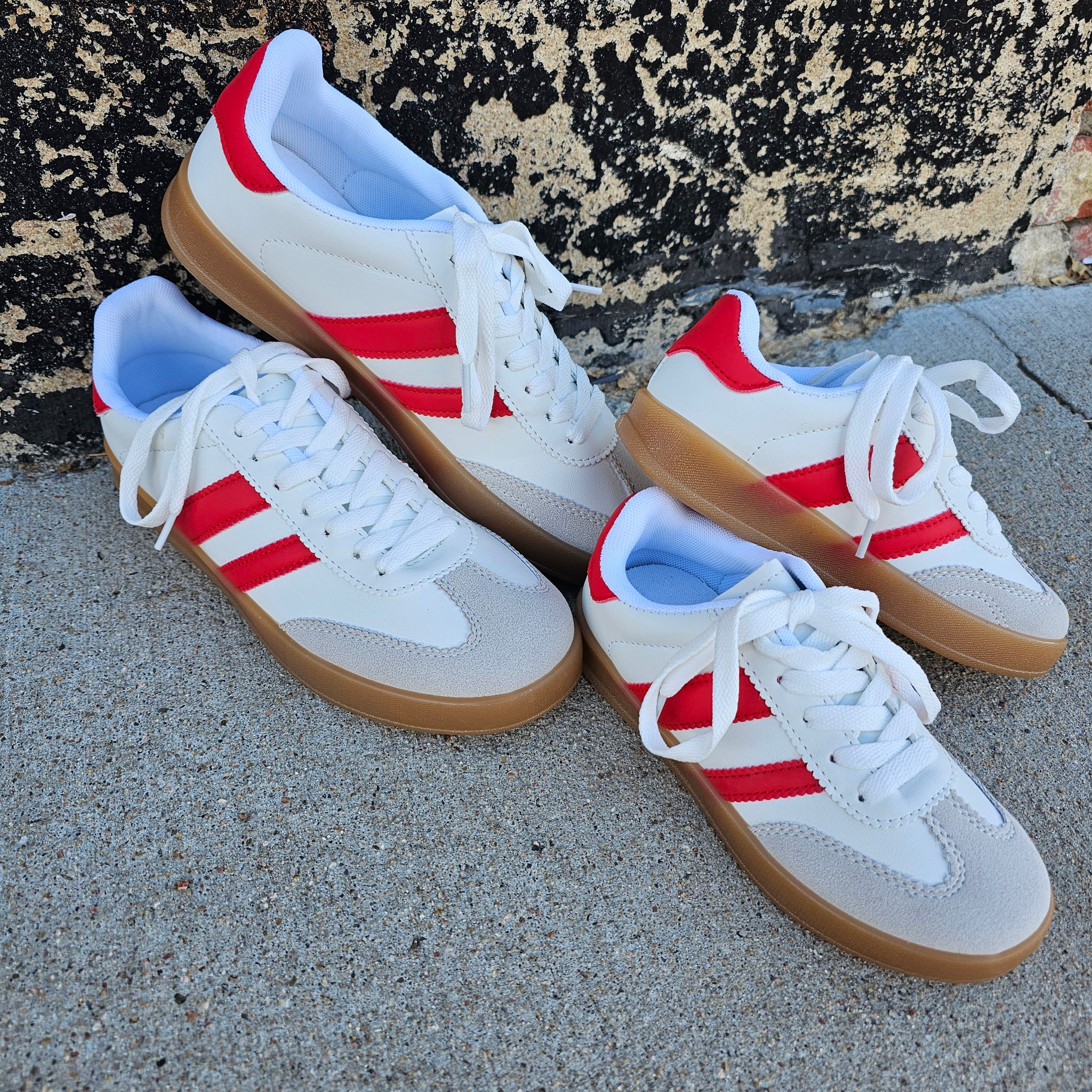 Kids White and Red Striped Sneakers
