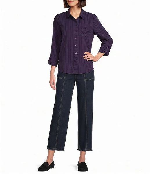 Multiples Woven Plaid & Stripe Long Sleeve