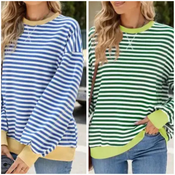 Relaxed Striped Crew Neck Sweater