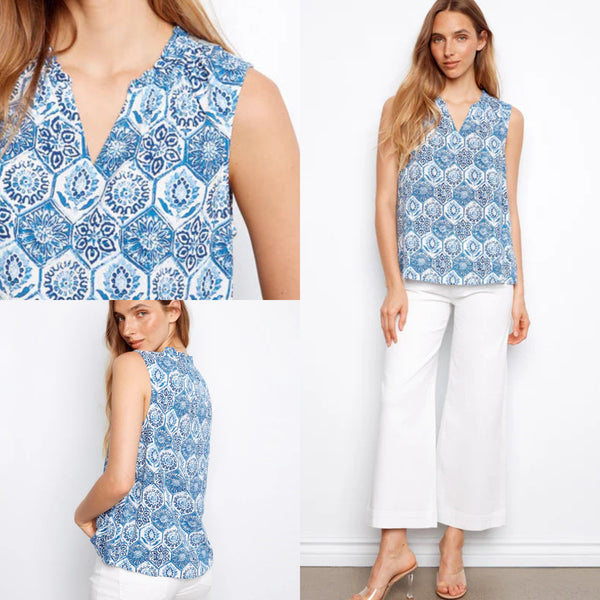 Charlie B sleeveless Ruffle Neck Top Mosaic