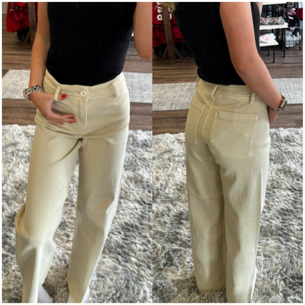 Miou Muse Beige Straight Leg Pants