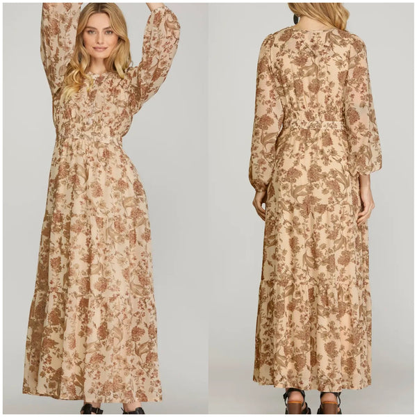 Floral Tiered Maxi Dress With Pockets