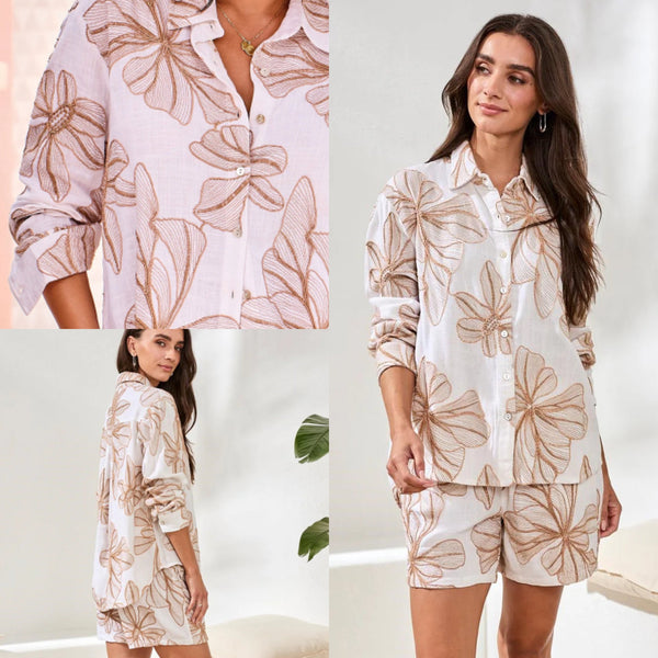 Tribal Embroidered Button-Front Blouse
