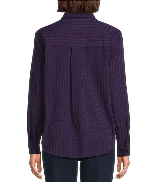 Multiples Woven Plaid & Stripe Long Sleeve