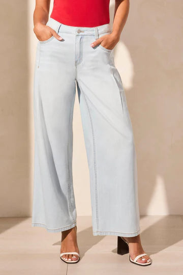 Tribal  Light Denim Pleated Wide Leg Jeans