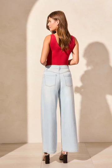 Tribal  Light Denim Pleated Wide Leg Jeans