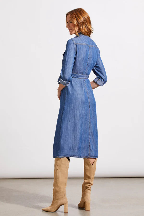 Tribal Blue Jay Tencel Midi Dress with Roll Up Sleeves Tribal Blue Jay Tencel Midi Dress with Roll Up Sleeves