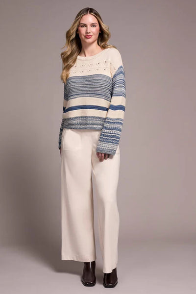 Tribal Color Block Bell Sleeve Boat Neck Sweater