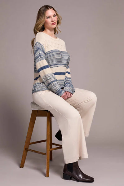 Tribal Color Block Bell Sleeve Boat Neck Sweater