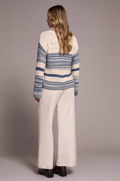 Tribal Color Block Bell Sleeve Boat Neck Sweater