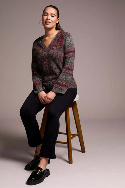 Combed Cotton V-Neck Sweater in Wine